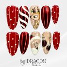 Santa &amp; Reindeer Christmas Press-On Nails, Red Chrome Holiday Nail Set with 3D Candy Cane, Rudolph, and Ornament Designs