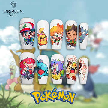 Pokémon Trainer Nails – Ash, Pikachu &amp; Team Rocket Press-On Nail Set, Cute Anime Nail Art | Dragonnail