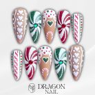 Gingerbread Peppermint Press-On Nails, Red Green &amp; White Holiday Nail Set with Candy Swirls, Hearts &amp; Icing Details — Handmade Christmas Nails