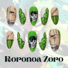 Roronoa Zoro Nails – One Piece Anime Press-On Set, Santoryu Green Design | Dragonnail