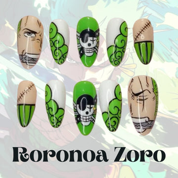 Roronoa Zoro Nails – One Piece Anime Press-On Set, Santoryu Green Design | Dragonnail