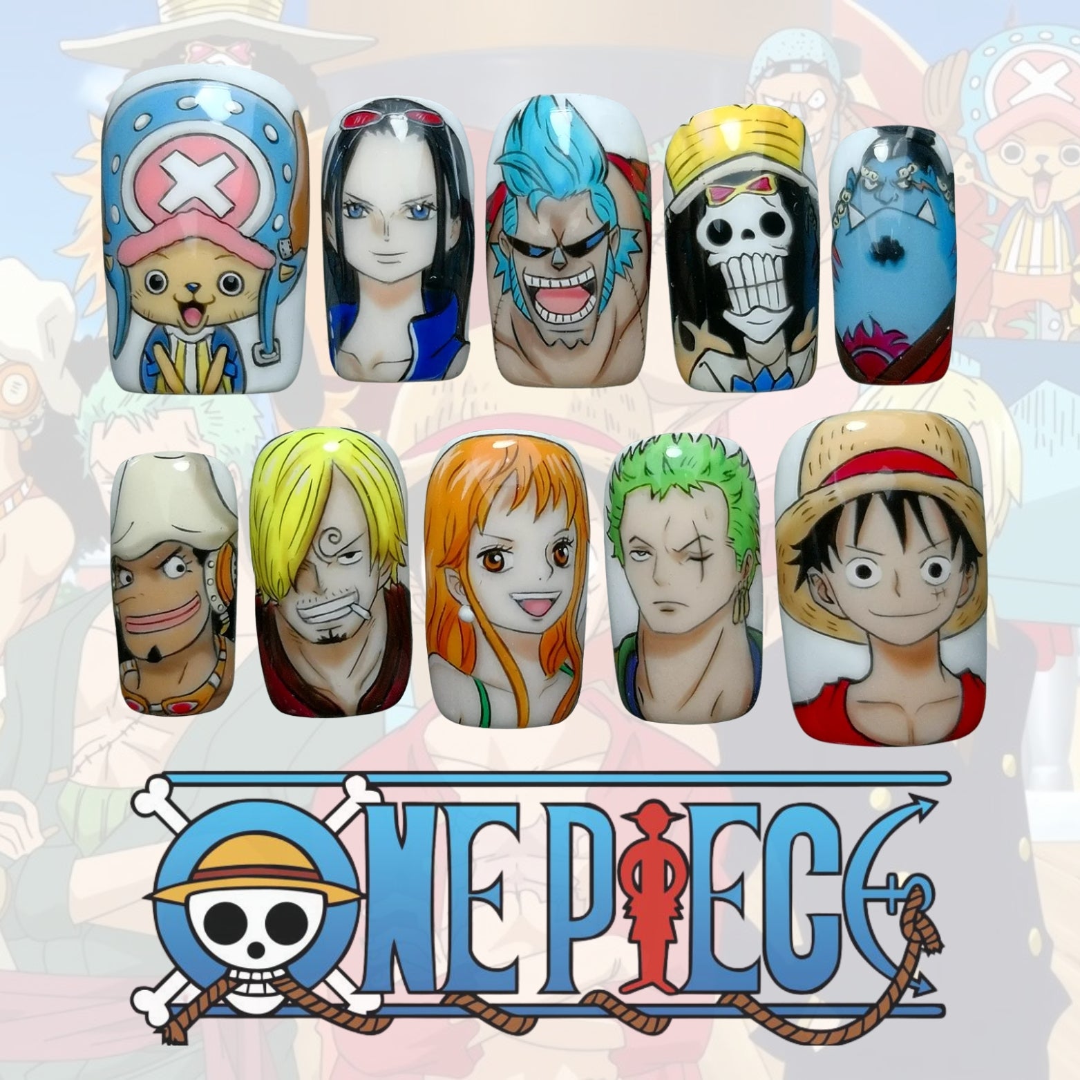 One Piece Nails – Straw Hat Crew Press-On Nail Set, Luffy &amp; Zoro Anime Design | Dragonnail