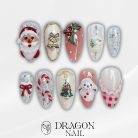 Santa &amp; Snowman Christmas Press-On Nails, Red and White Glitter Holiday Nail Set with 3D Santa, Tree &amp; Candy Cane Designs — Reusable Festive Nails