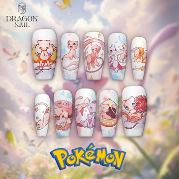 Pokémon Mew Nails – Pastel Pink Press-On Nail Set, Cute Anime Nail Art with Magical Theme | Dragonnail