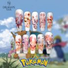 Cute Pokémon Floral Nails – Eevee &amp; Sylveon Press-On Nail Set, Pastel Anime Nail Art | Dragonnail