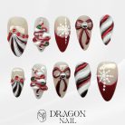 Candy Cane Christmas Press-On Nails, Red and White Glitter Holiday Nail Set with 3D Bows, Snowflakes, and Rhinestones