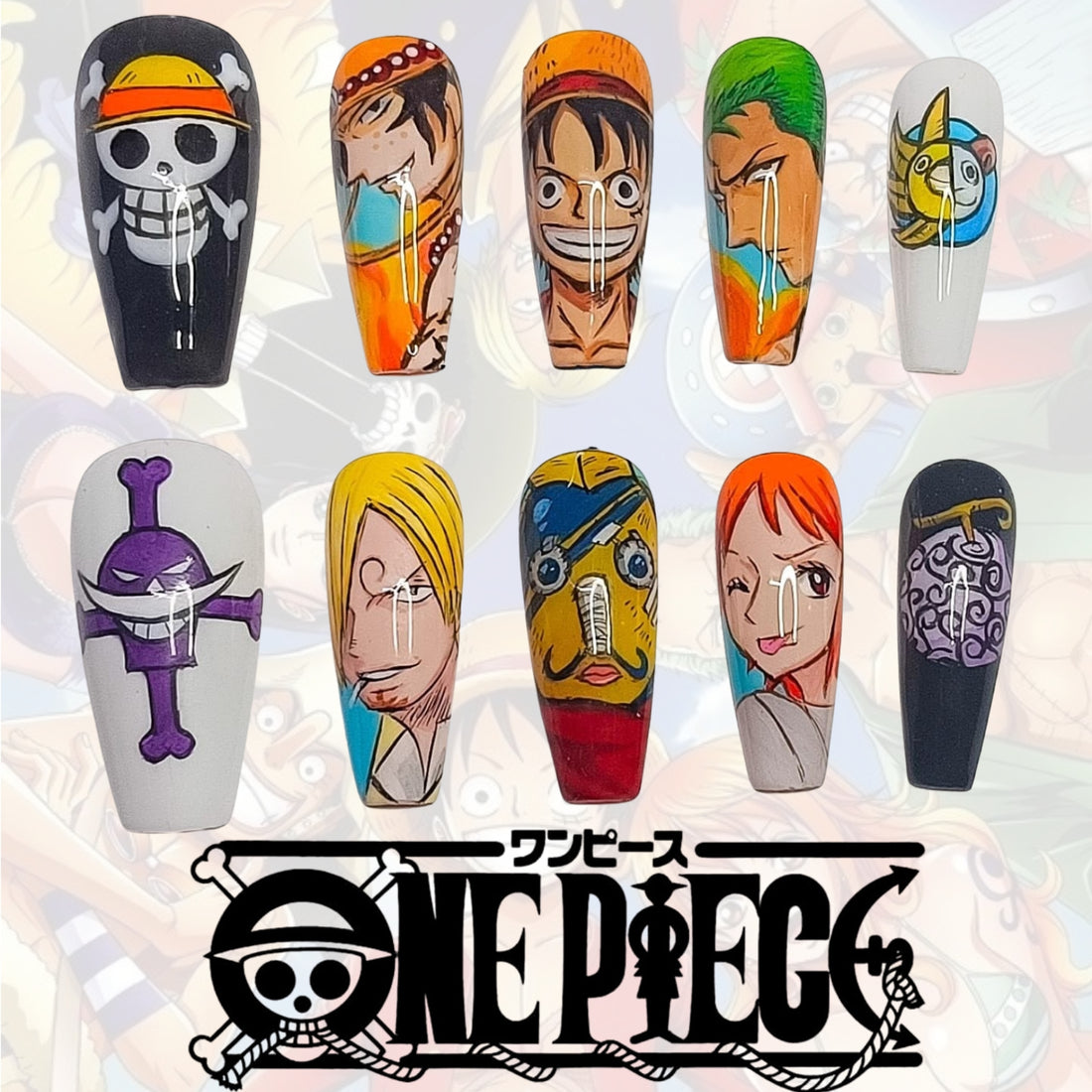 One Piece Nails – Straw Hat Crew Press-On Nail Set, Classic Manga Anime Design | Dragonnail