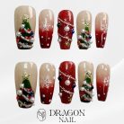 Christmas Tree Press-On Nails, Red Ombre Glitter Holiday Set with 3D Pearls, Snowflakes &amp; String-Lights Charms