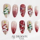 Christmas Tree Pearl Press-On Nails, Red Ombre Glitter Holiday Nail Set with 3D Snowflakes, String Lights &amp; Festive Decorations