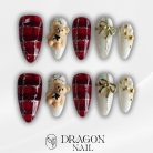 Teddy Bear &amp; Plaid Christmas Press-On Nails, Red and White Holiday Nail Set with 3D Bows, Pearls &amp; Gold Accents — Cute Winter Nails