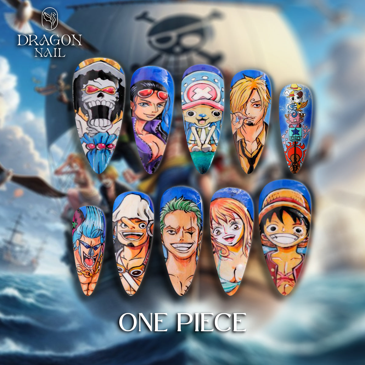 One Piece Nails – Straw Hat Crew Press-On Nail Set, Luffy &amp; Nami Anime Design | Dragonnail