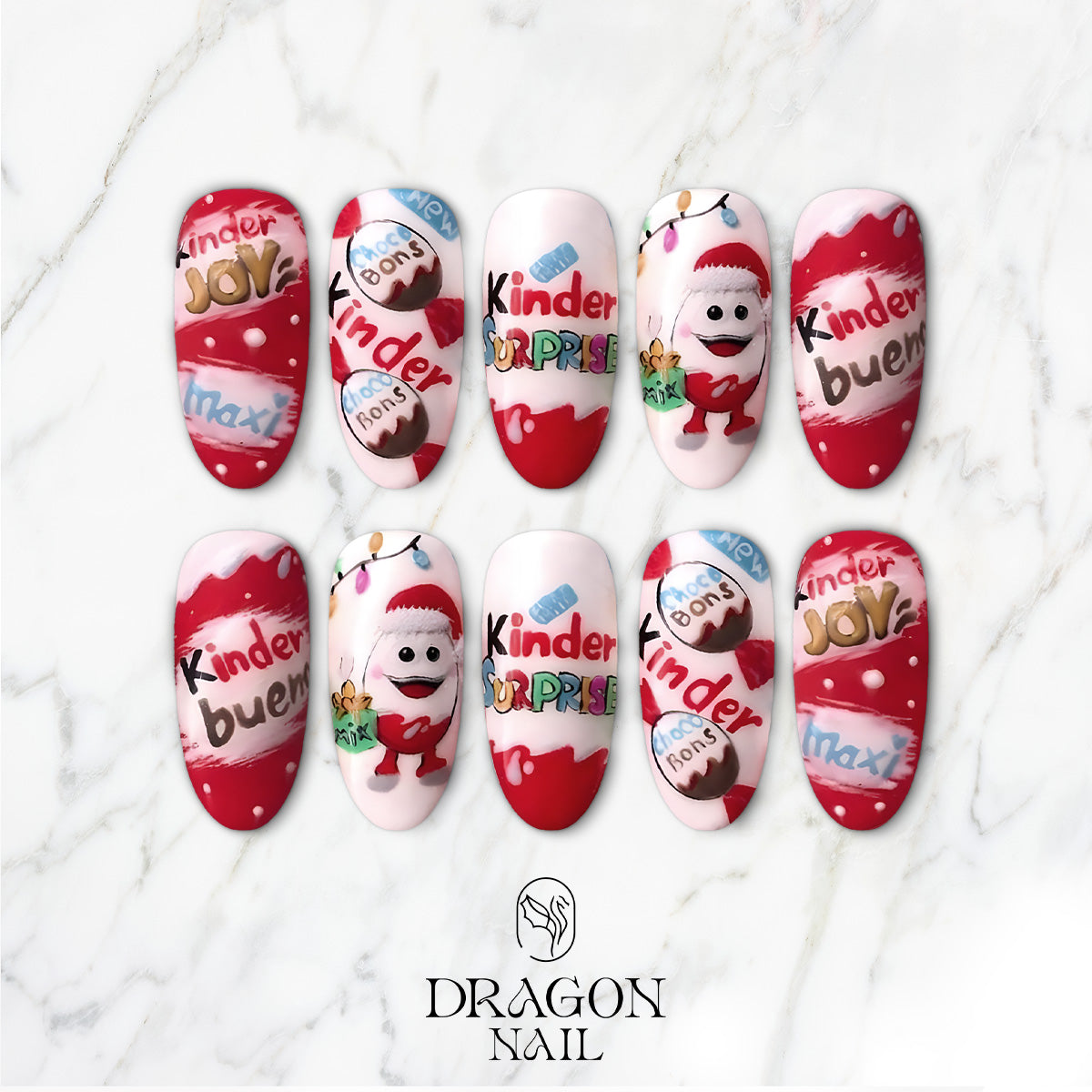 Kinder Christmas Nails, Reusable Press-On Set, Chocolate Candy Theme, Limited Edition