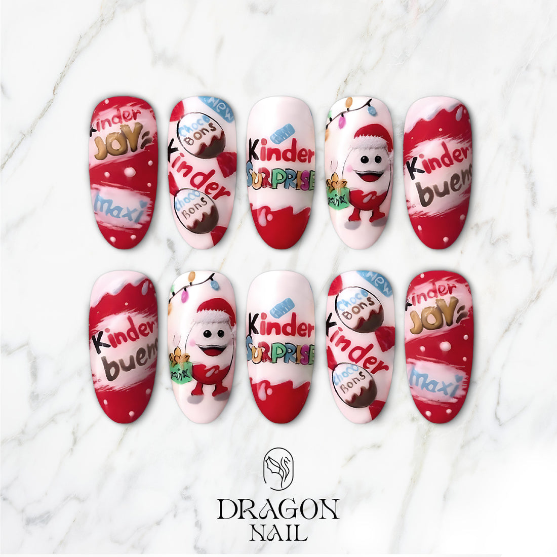 Kinder Christmas Nails, Reusable Press-On Set, Chocolate Candy Theme, Limited Edition