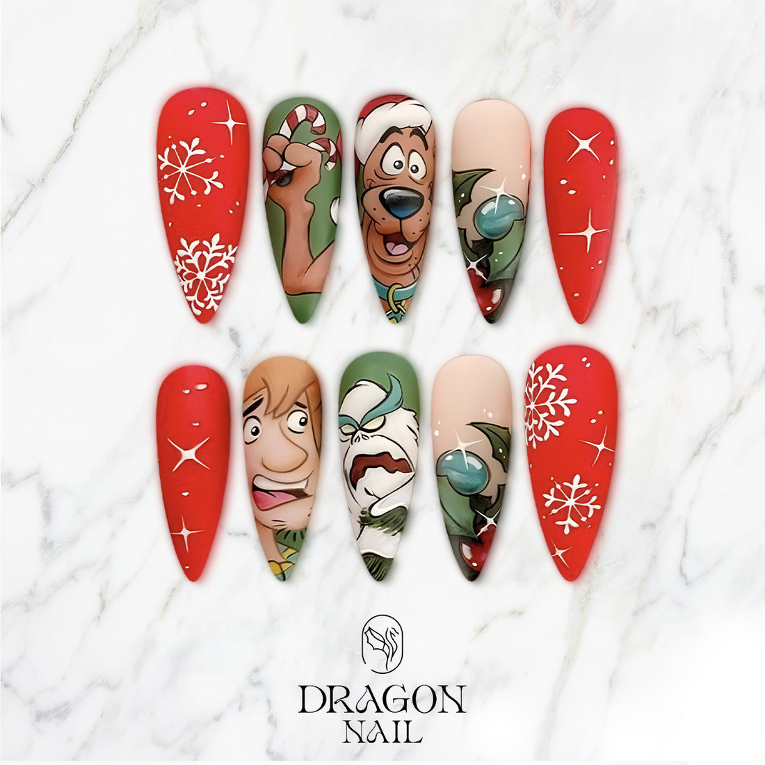Scooby-Doo Christmas Nails, Reusable Press-On Set, Cartoon Holiday Design, Limited Edition