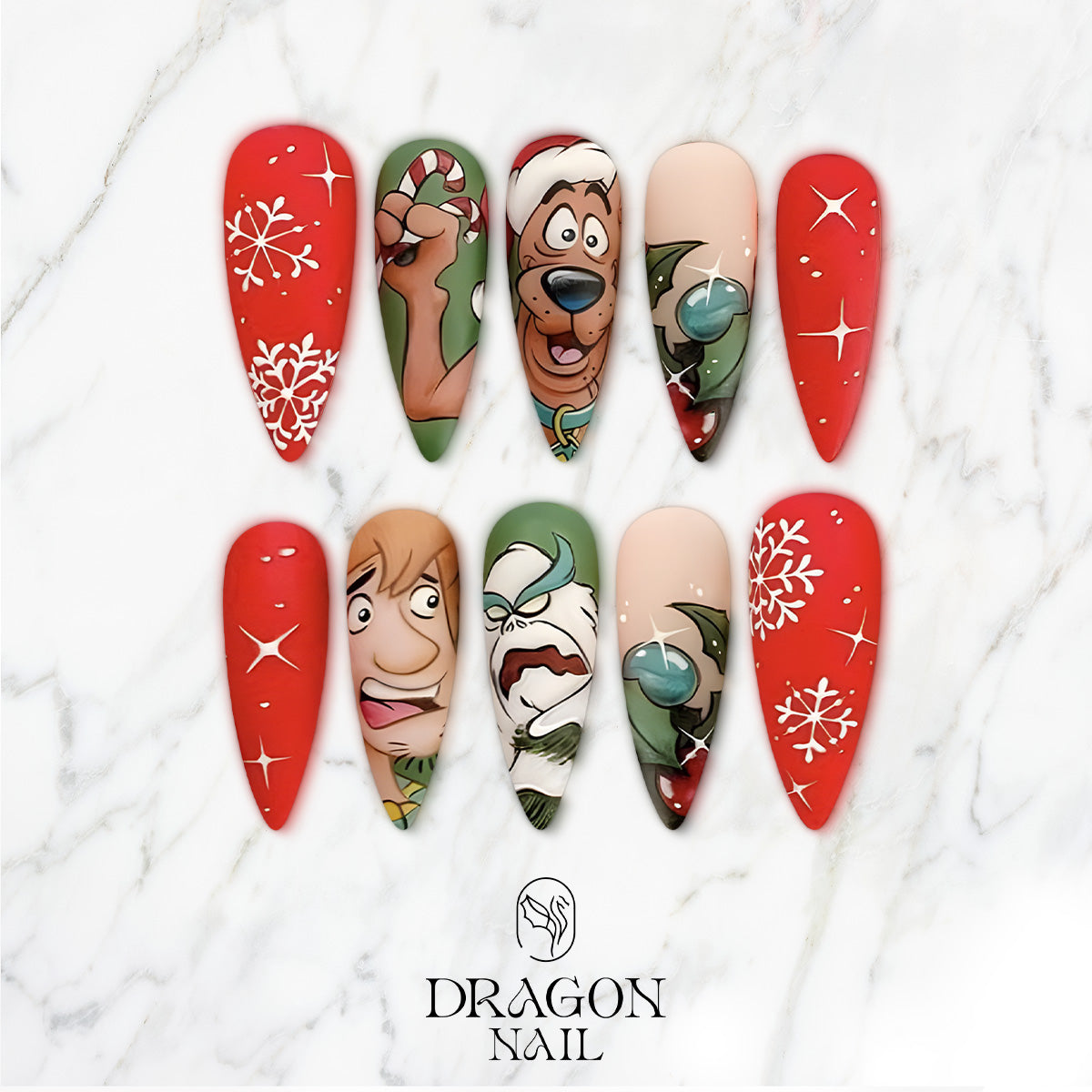 Scooby-Doo Christmas Nails, Reusable Press-On Set, Cartoon Holiday Design, Limited Edition