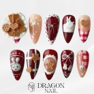 Cute Bunny Cookie Press-On Nails, Red &amp; Nude 3D Nail Set with Biscuits, Hearts &amp; Bows — Cozy Handmade Nail Art for Holidays