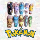 Pokémon Eeveelution Nails – Eevee, Vaporeon &amp; Jolteon Press-On Nail Set, Colorful Anime Design | Dragonnail