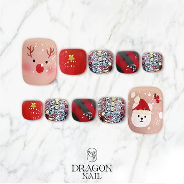 Christmas Pedicure Nails, Cute Reindeer &amp; Snow Bear Toe Nails, Festive Glitter Holiday Design