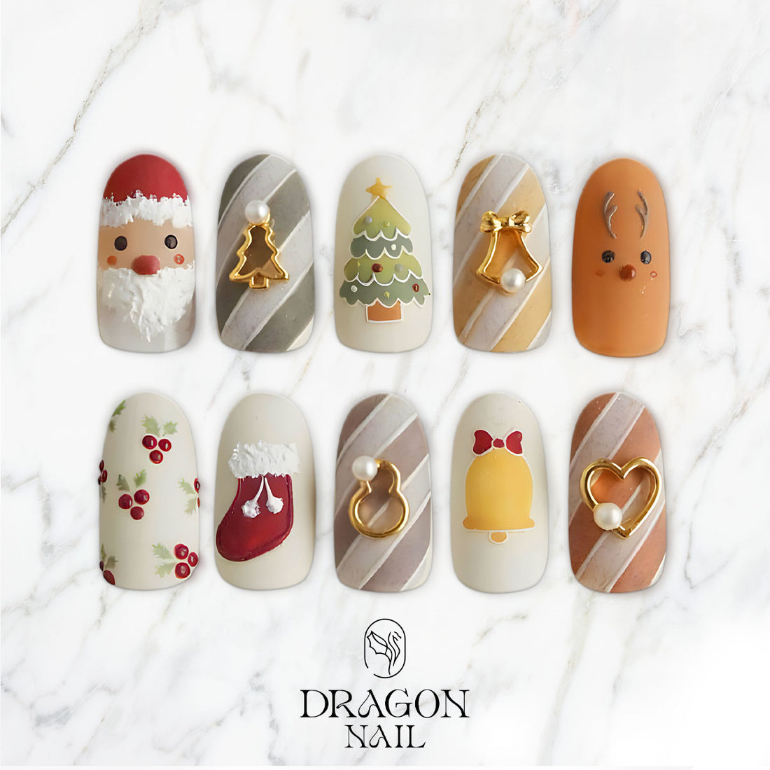 Vintage Christmas Nails, Santa &amp; Reindeer Press-On Set, Cozy Holiday Matte Style