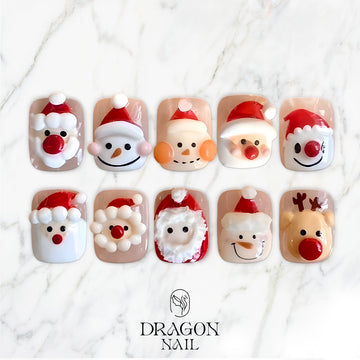 3D Christmas Nails, Santa &amp; Reindeer Press-On Set, Cute Holiday Handmade Design