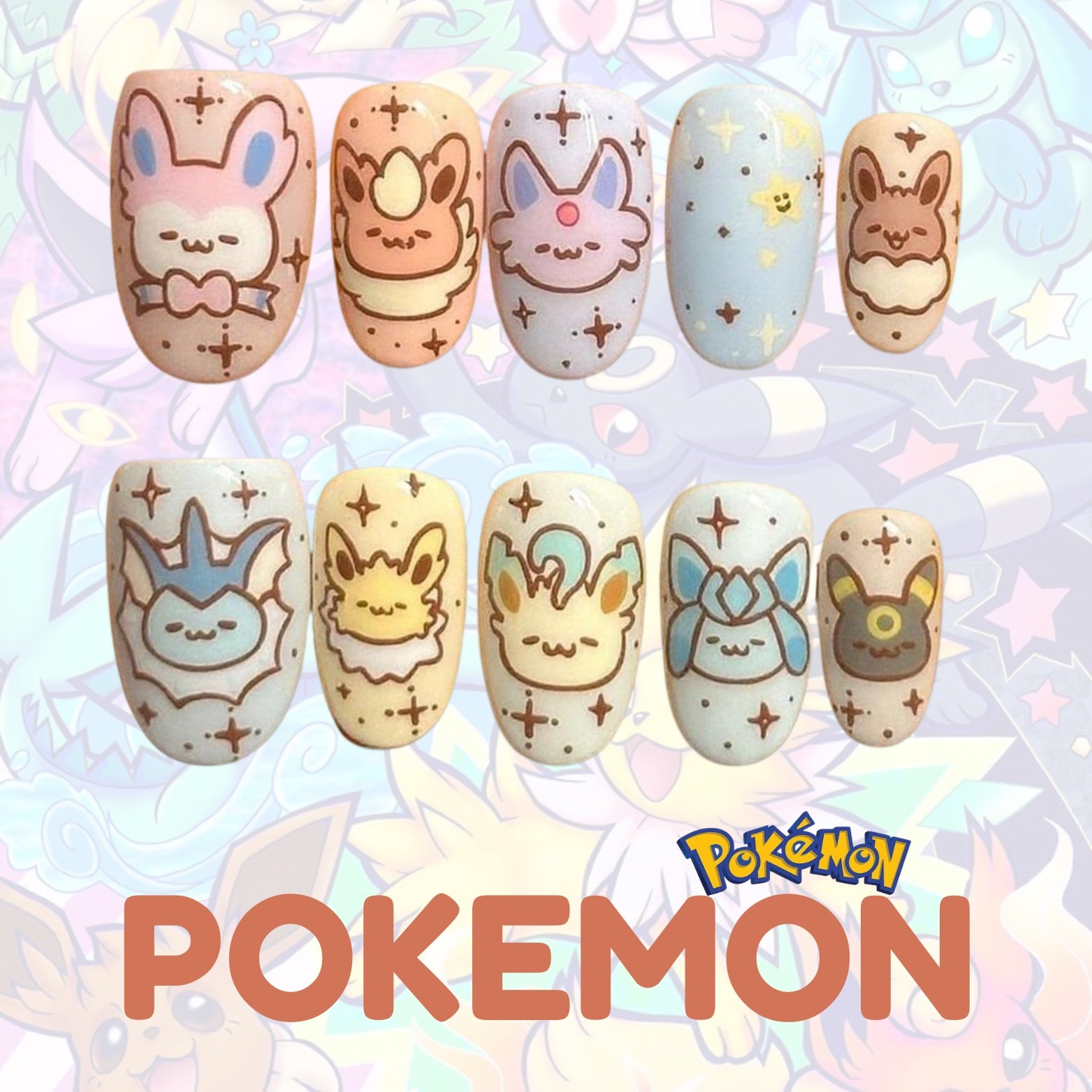 Pokémon Eeveelution Nails – Pastel Cute Press-On Nail Set, Kawaii Anime Design | Dragonnail