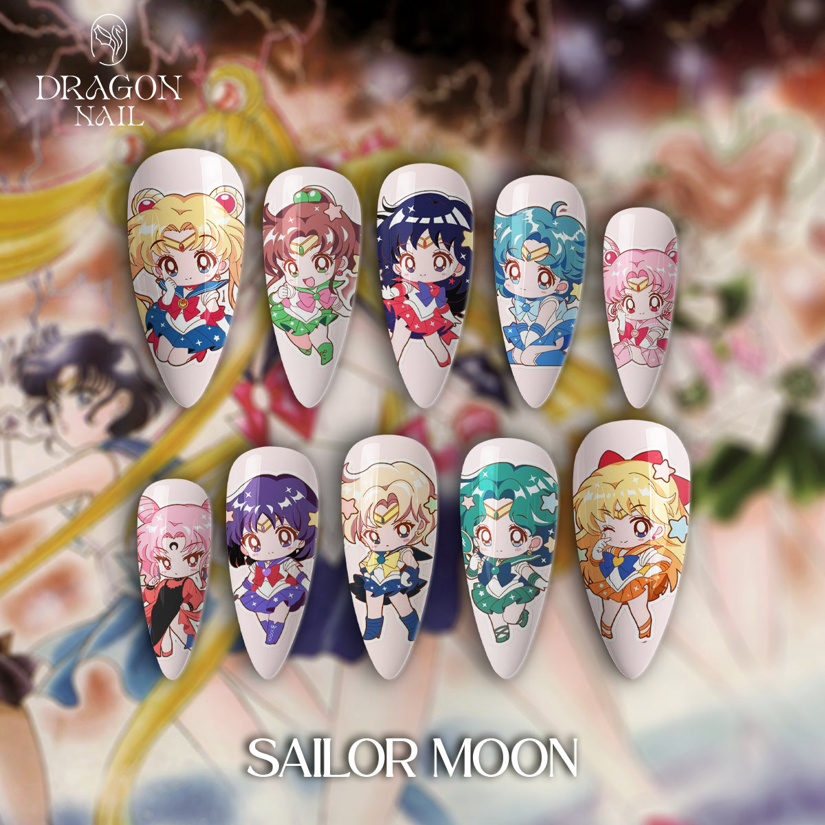 Sailor Moon Nails – Chibi Guardians Press-On Nail Set, Cute Magical Girl Anime Design | Dragonnail