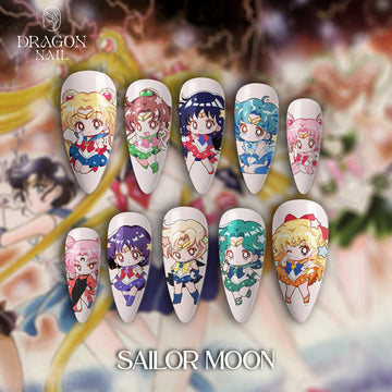 Sailor Moon Nails – Chibi Guardians Press-On Nail Set, Cute Magical Girl Anime Design | Dragonnail