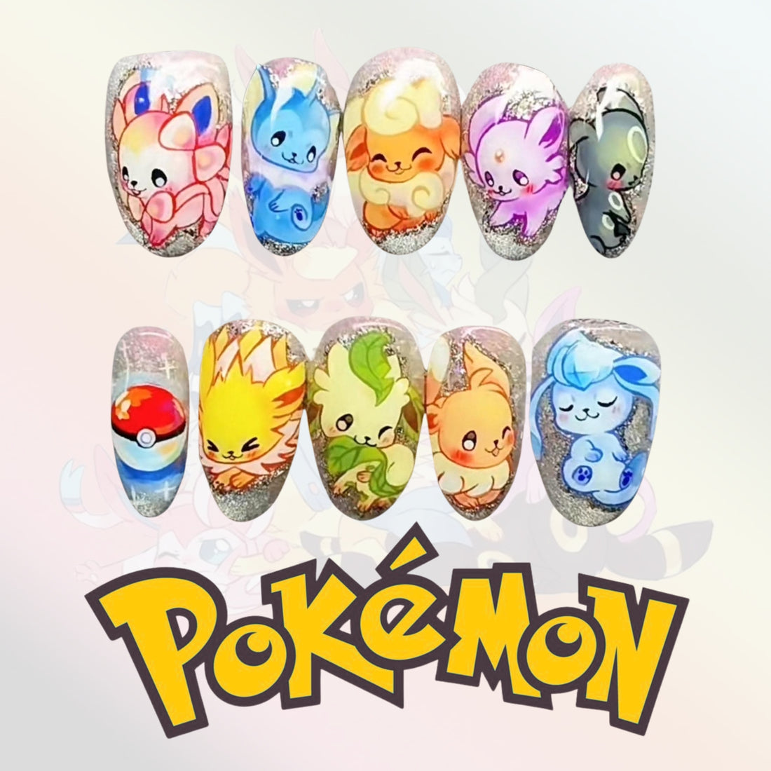 Pokémon Baby Nails – Eevee, Vulpix &amp; Squirtle Press-On Nail Set, Cute Pastel Anime Design | Dragonnail