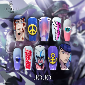 JoJo’s Bizarre Adventure Nails – Josuke Higashikata Press-On Nail Set, Peace &amp; Anchor Anime Design | Dragonnail