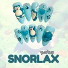 Pokémon Snorlax Nails – 3D Blue Press-On Nail Set, Cute Sleeping Anime Design | Dragonnail