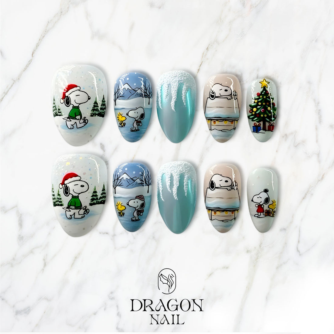 Snoopy Christmas Nails, Cute Winter Press-On Set, Peanuts Holiday Design