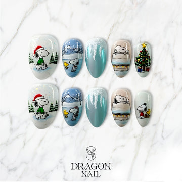 Snoopy Christmas Nails, Cute Winter Press-On Set, Peanuts Holiday Design