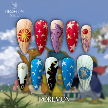 Pokémon Espeon &amp; Umbreon Nails – Sun &amp; Moon Press-On Nail Set, Celestial Anime Design | Dragonnail