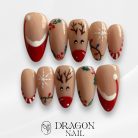 Reindeer Christmas Press-On Nails, Nude and Red Holiday Nail Set with Snowflakes, Holly &amp; String Lights — Handmade Winter Nail Art