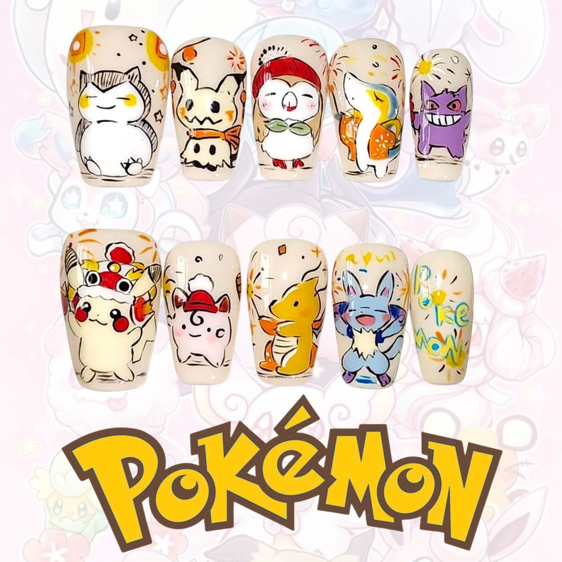 Pokémon Mixed Nails – Pikachu, Gengar &amp; Sylveon Press-On Nail Set, Cute Colorful Anime Design | Dragonnail