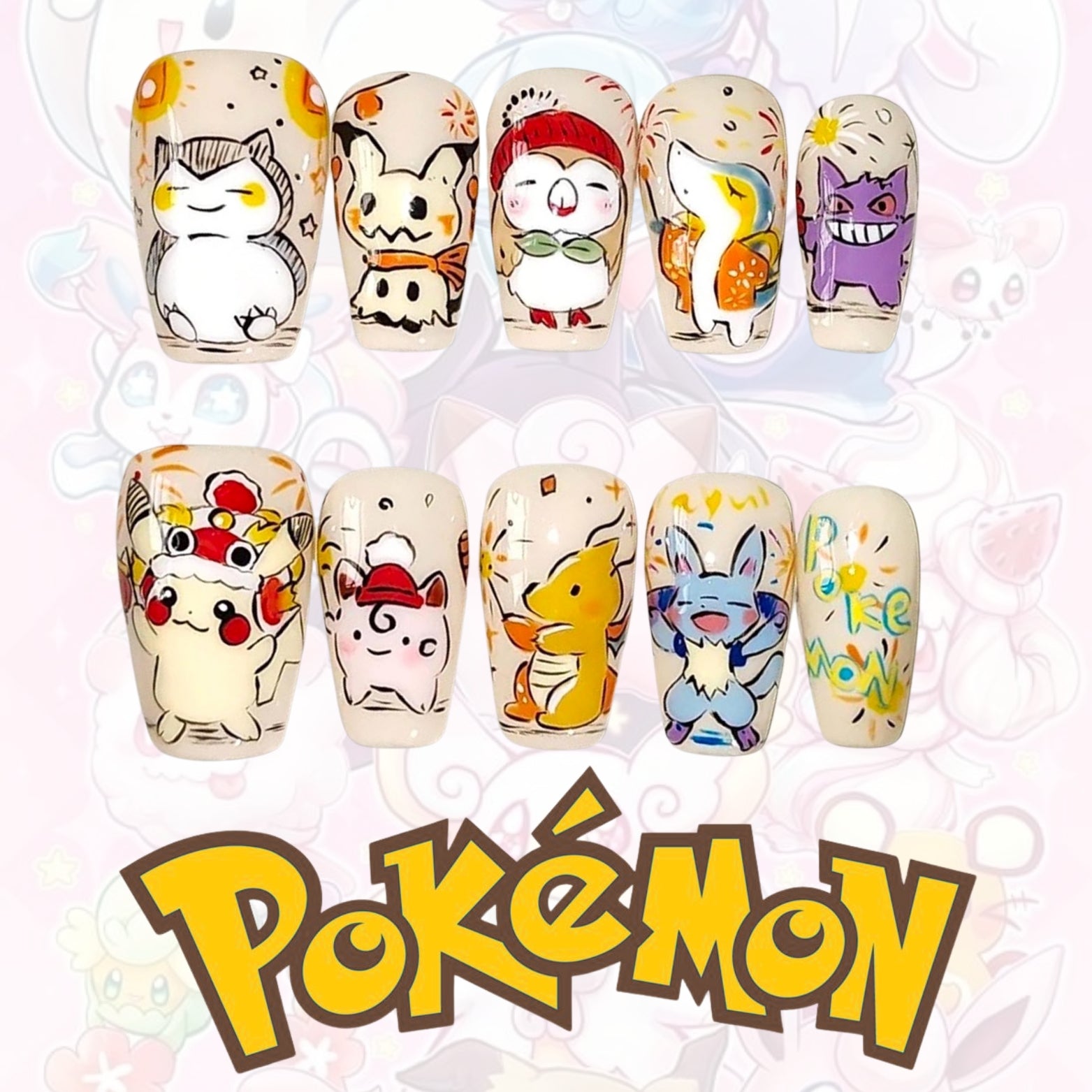 Pokémon Mixed Nails – Pikachu, Gengar &amp; Sylveon Press-On Nail Set, Cute Colorful Anime Design | Dragonnail