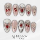 Strawberry Pearl Press-On Nails, Sheer Pink Glitter Set with 3D Berries, Silver Lace Frames &amp; Bow Chains — Elegant Reusable Nail Art