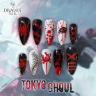 Tokyo Ghoul Nails – Kaneki Horror Press-On Nail Set, Red &amp; Black Gothic Anime Design | Dragonnail