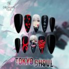 Tokyo Ghoul Nails – Kaneki Ken Press-On Nail Set, Black &amp; Red Horror Anime Design | Dragonnail
