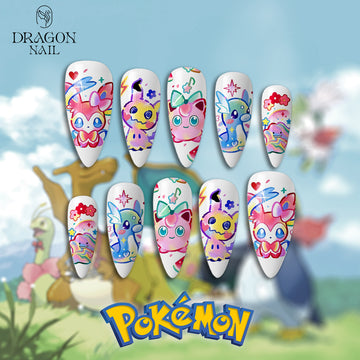 Pokémon Pastel Nails – Sylveon, Jigglypuff &amp; Togepi Press-On Nail Set, Cute Kawaii Anime Design | Dragonnail
