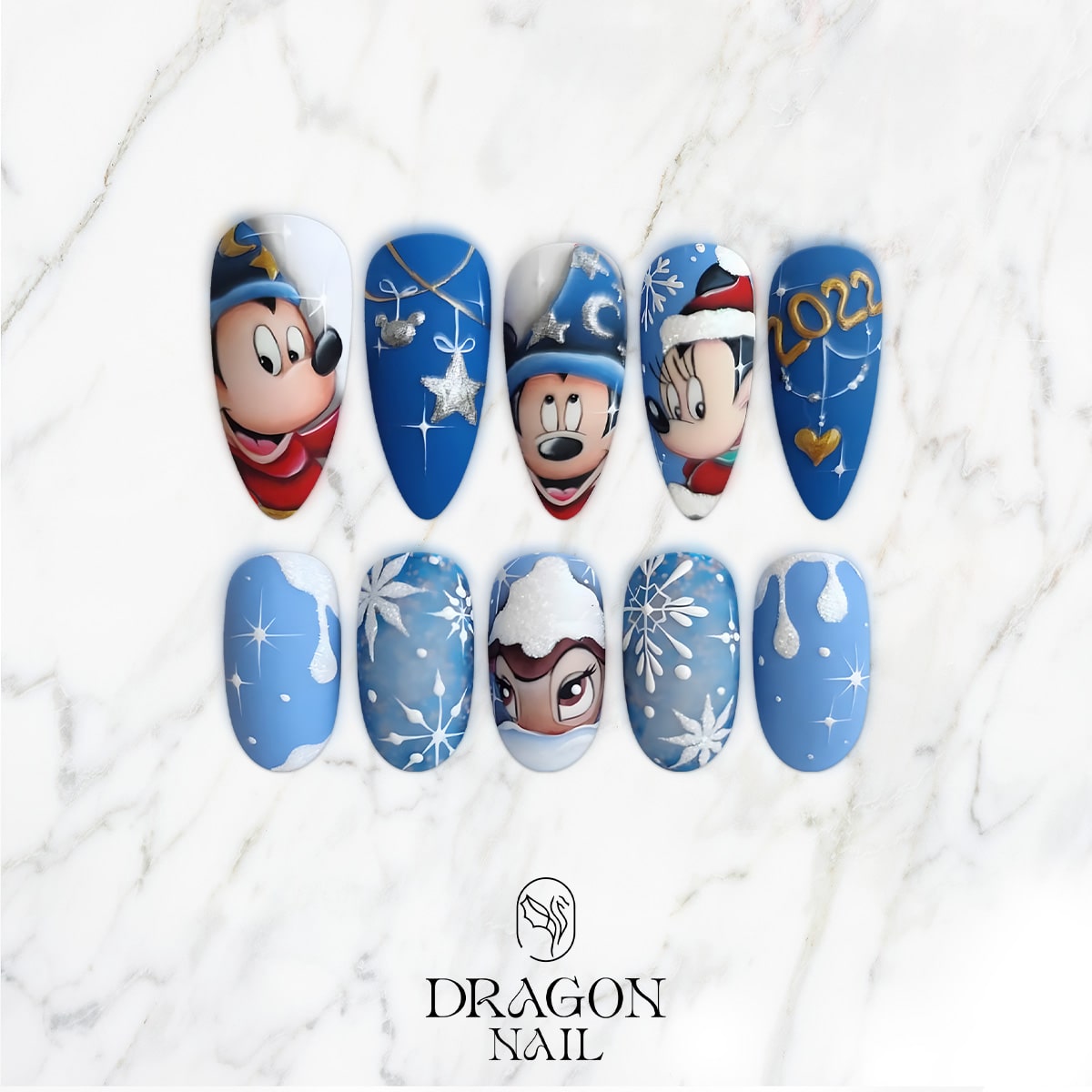 New Trending Disney Christmas Press-On Nails – Mickey, Stitch, Belle &amp; Olaf Winter Wonderland Nail Art