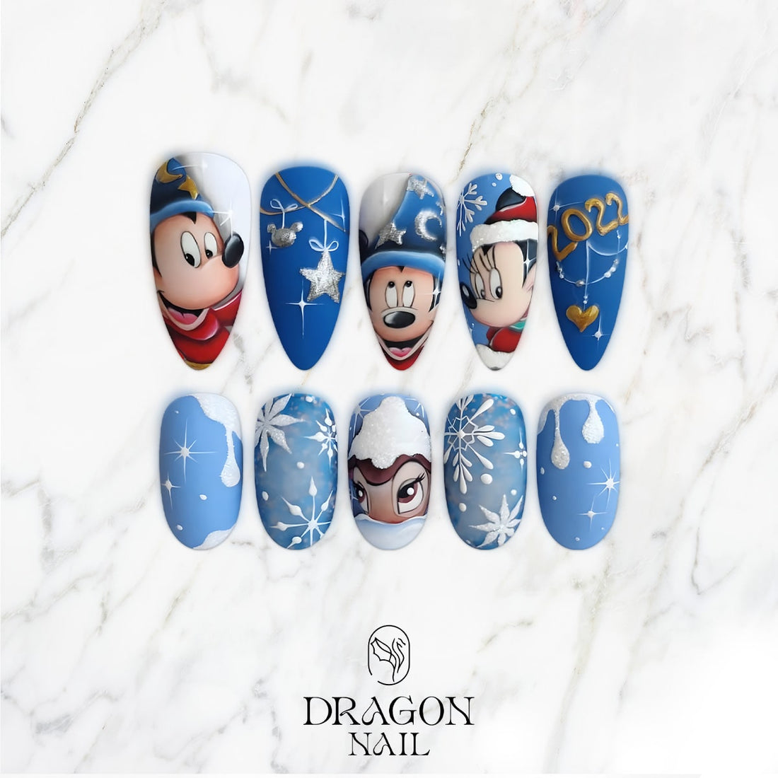Disney Winter Nails, Reusable Press-On Set, Mickey &amp; Friends Snowy Christmas Look, Limited Edition