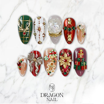 New Trending 3D Christmas Press-On Nails – Reindeer, Poinsettia &amp; Gift Box Holiday Design