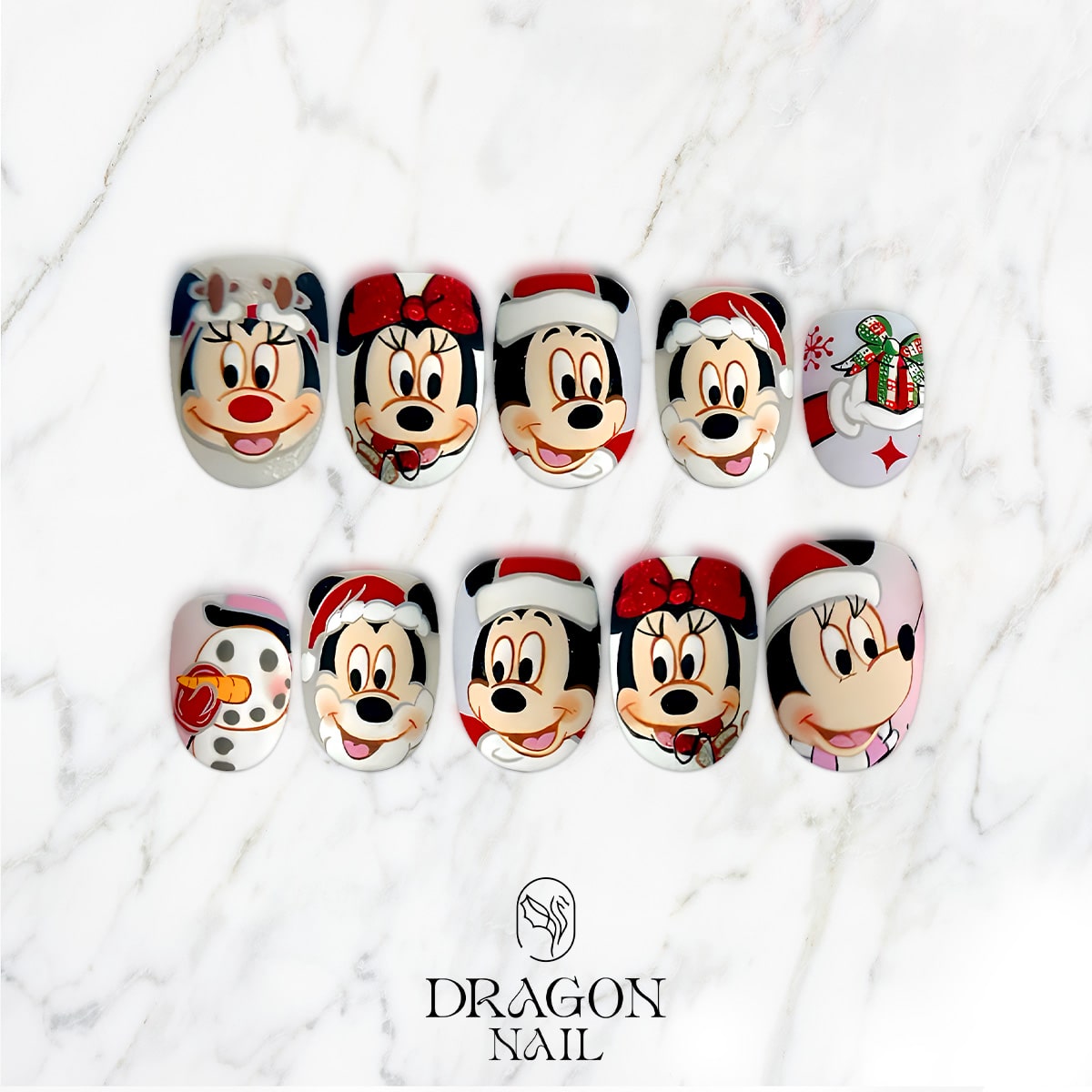 New Trending Christmas Press-On Nails – Mickey, Minnie, Goofy, Snowman &amp; Gift Box Holiday Design