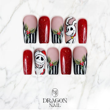 New Trending Christmas Press-On Nails – Jack Skellington &amp; Zero Dog Inspired Holiday Design