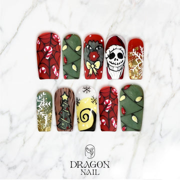 New Trending Christmas Press-On Nails – Jack Skellington, Grinch &amp; Christmas Tree Inspired Holiday Design