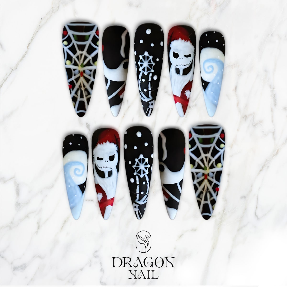 New Trending Nightmare Before Christmas Press-On Nails – Jack Skellington Santa &amp; Gothic Holiday Design