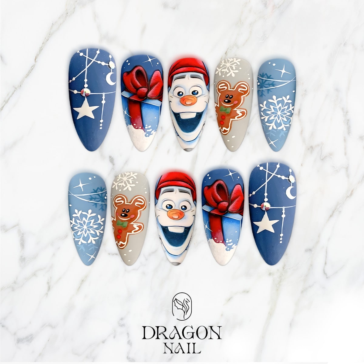 New Trending Olaf Christmas Press-On Nails – Frozen Inspired Blue &amp; Winter Snowflake Design