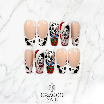 New Trending 101 Dalmatians Christmas Press-On Nails – Cute Puppy Holiday Design, Black &amp; White Spots