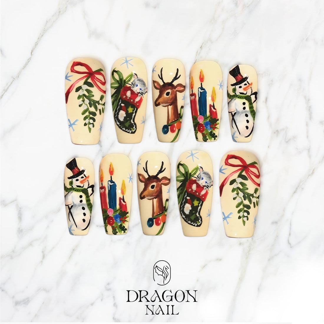 Christmas Reindeer Nails, Hand-Painted Holiday Press-On Set, Cozy Winter Look, Limited Edition
